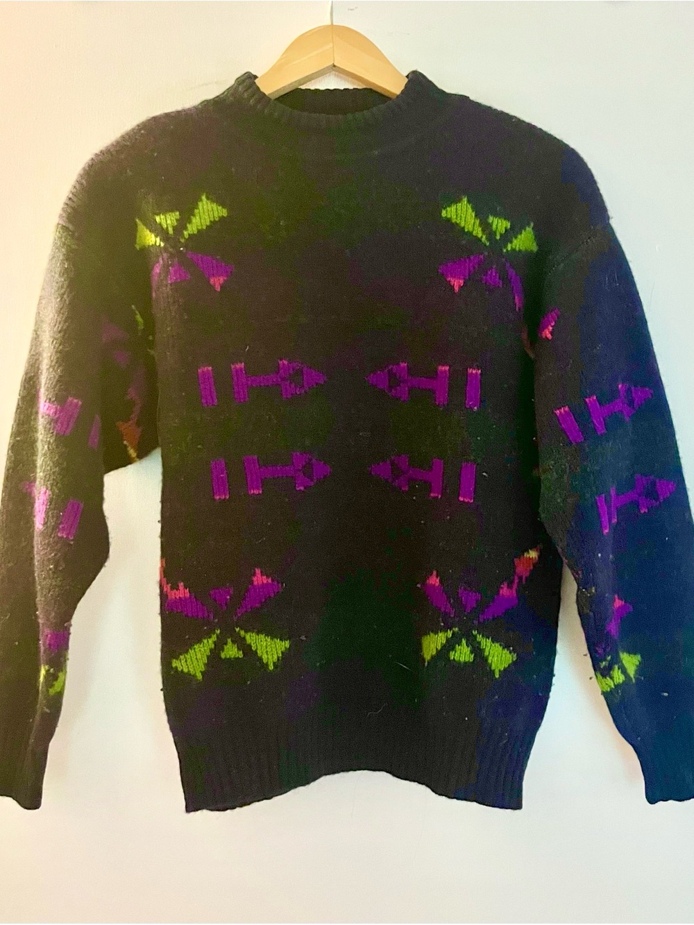 United Colors Of Benetton Navy Crewneck Sweater with Purple, Pink & Lime Accents